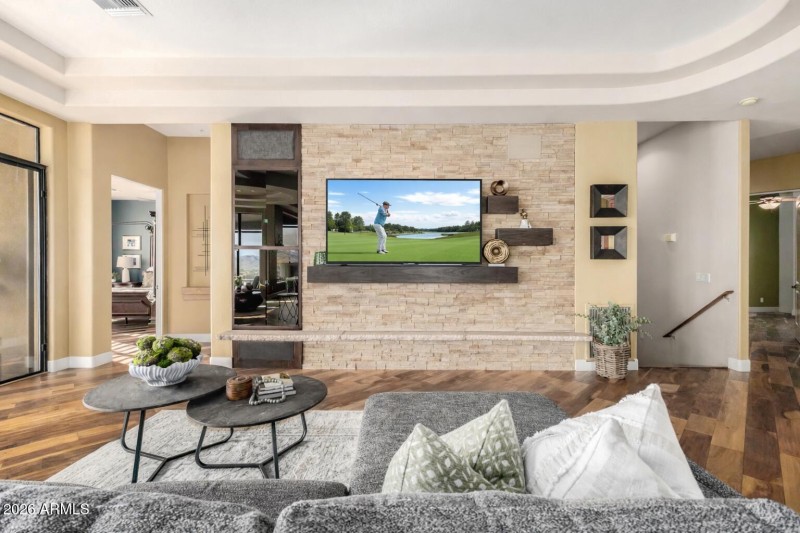 Modern living room with golf scene