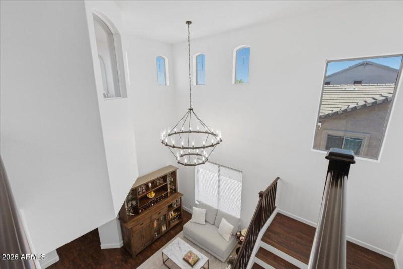 Stunning chandelier and open space