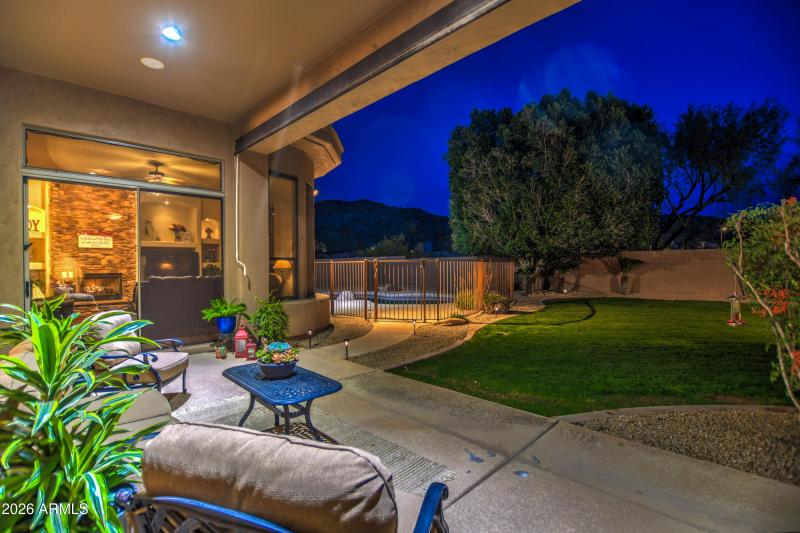 Twilight back yard and mountain
