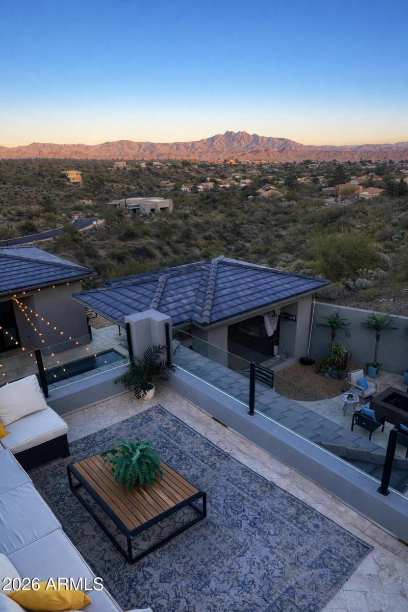 Desert patio with mountain view
