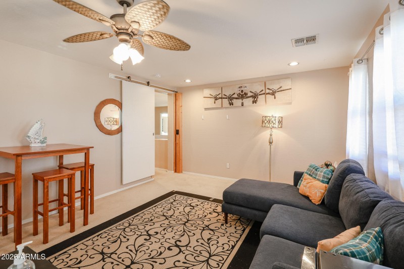 Man Cave Area has Space for Sofa Seating