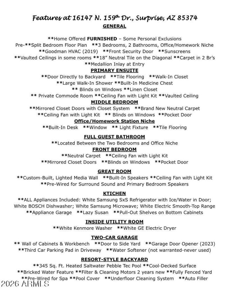 Features at 16147 N. 159th Dr., Surprise