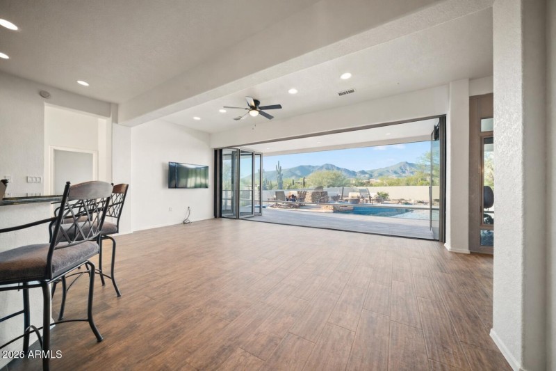 Staged sliding door from kitchen