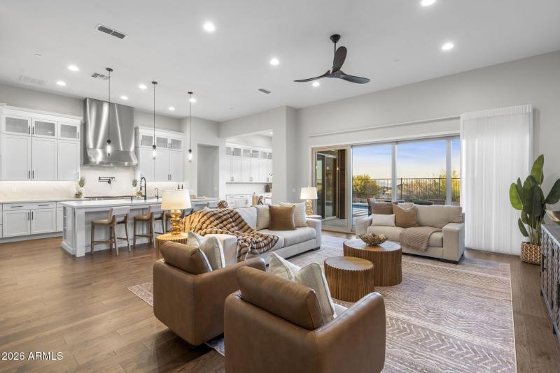 Great Room w Hickory Wood Floors