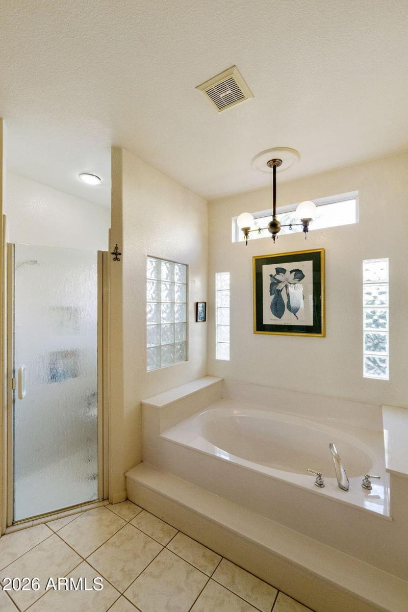 Primary suite walk-in shower and tub