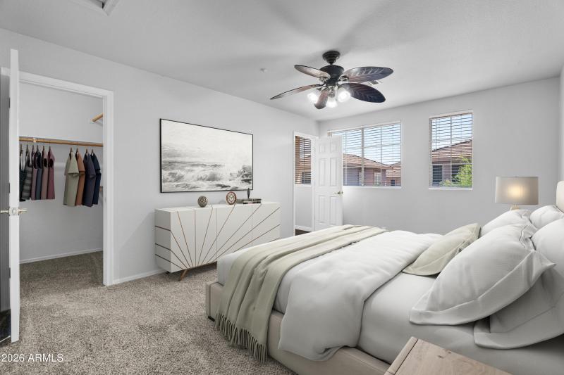 primary bedroom staged