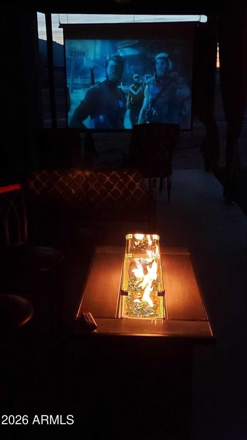 Movie theater front patio.