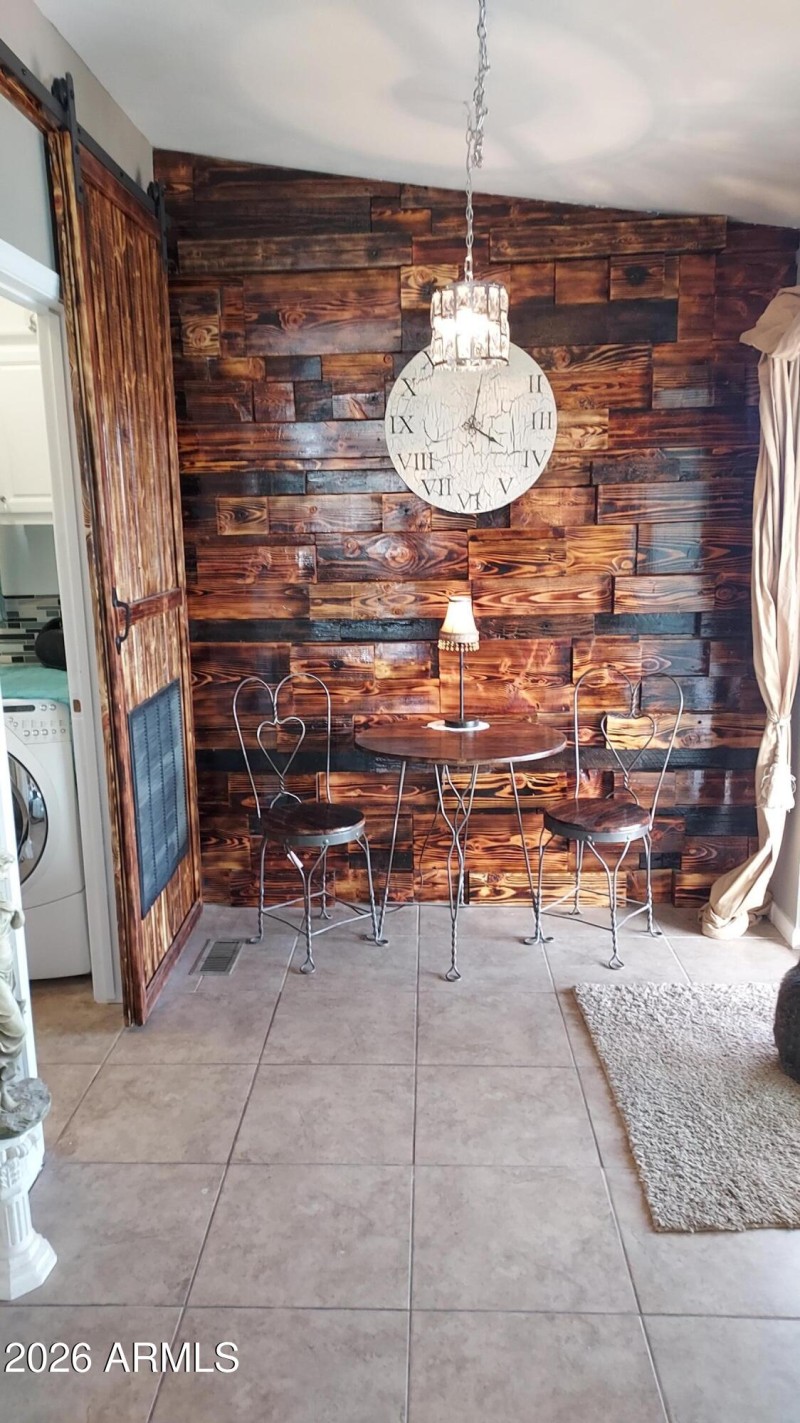 Wood wall breakfast nook