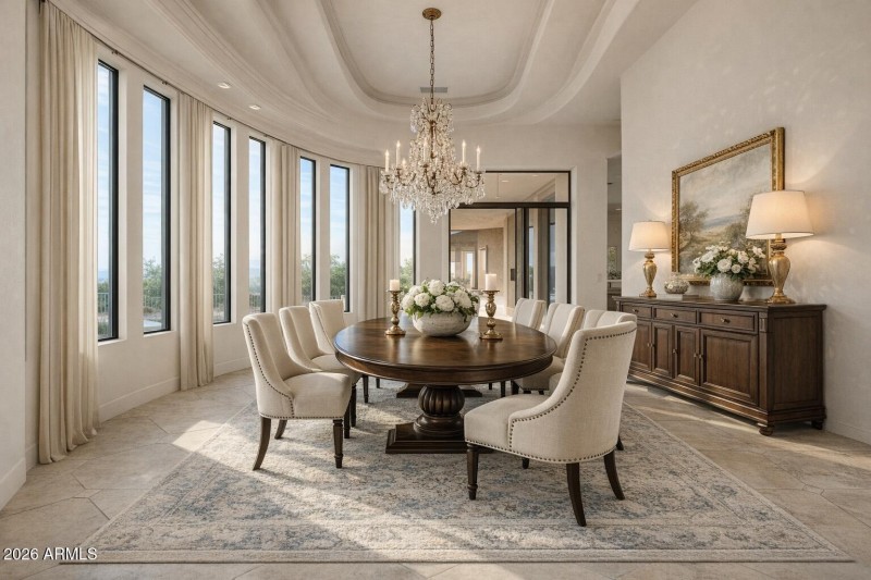 Elegant dining room with desert views