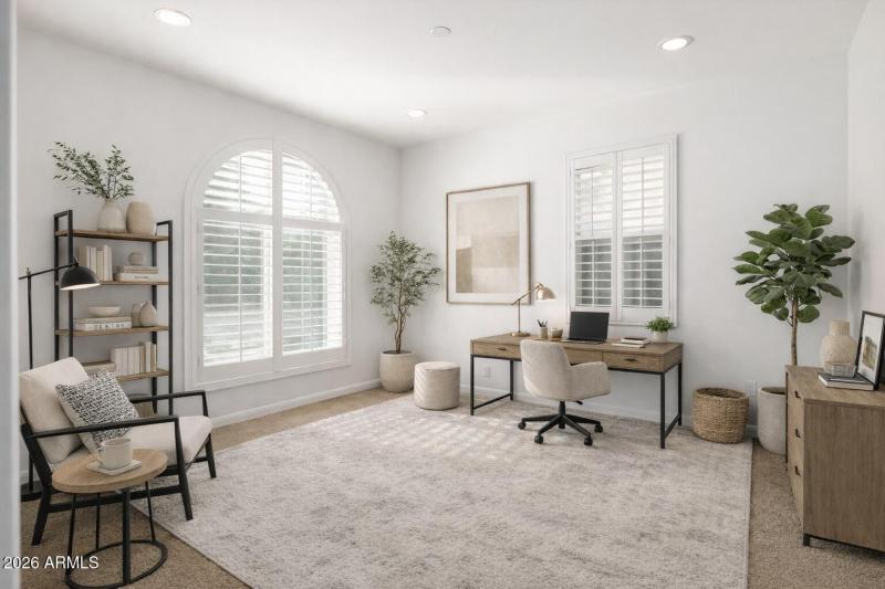 Formal dining staged as office