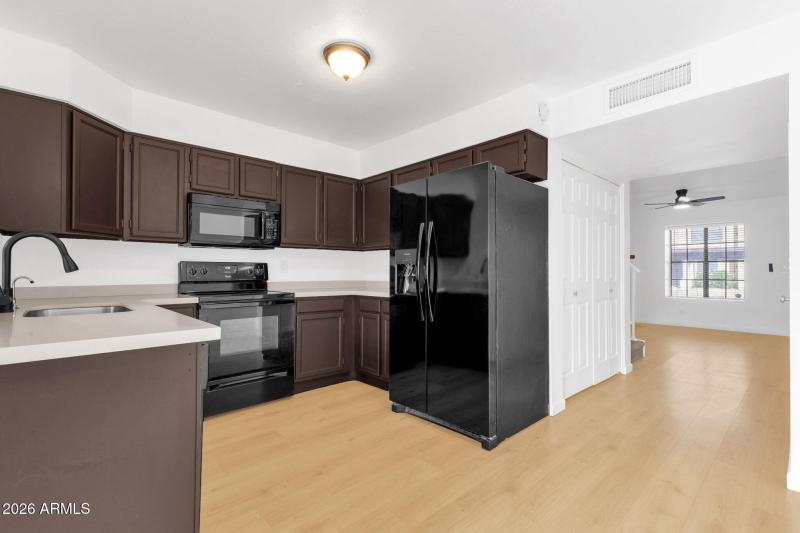 Freshly painted kitchen cabinets