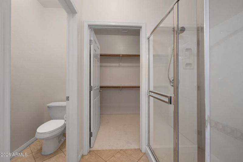 Master bath with shower, walkin closet