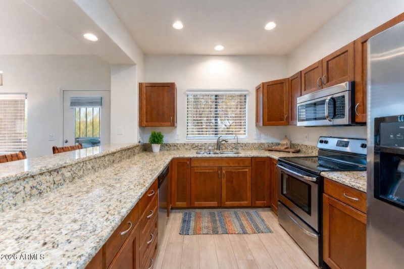 Spacious kitchen with warm accents