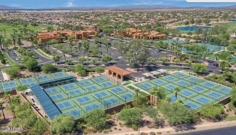 PC Drone close up of pickleball courts t
