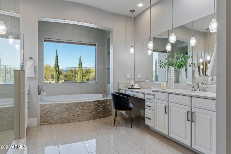 Deep Soaking Tub, Dual Vanities,