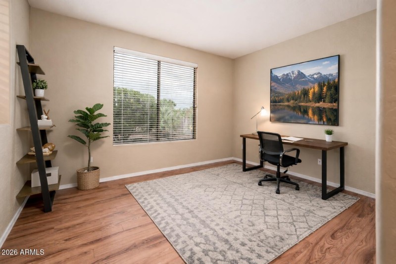 Modern home office with natural accents