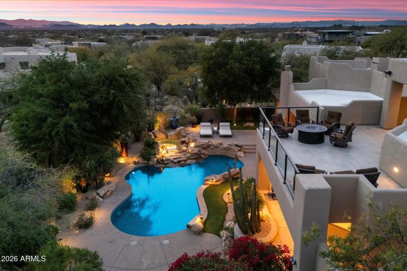 Twilight Aerial Backyard