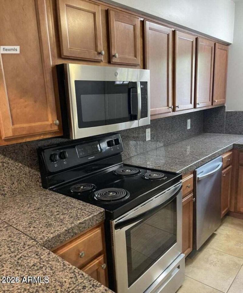 Granite counters in the kitchen.