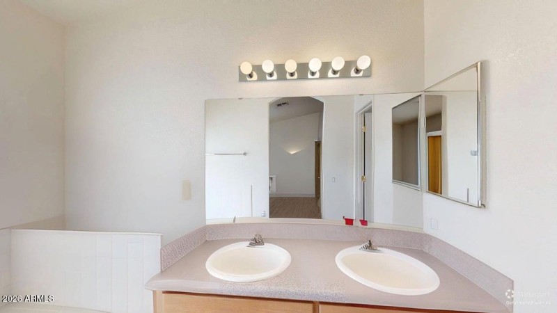 Main restroom double sink DEFURNISHED