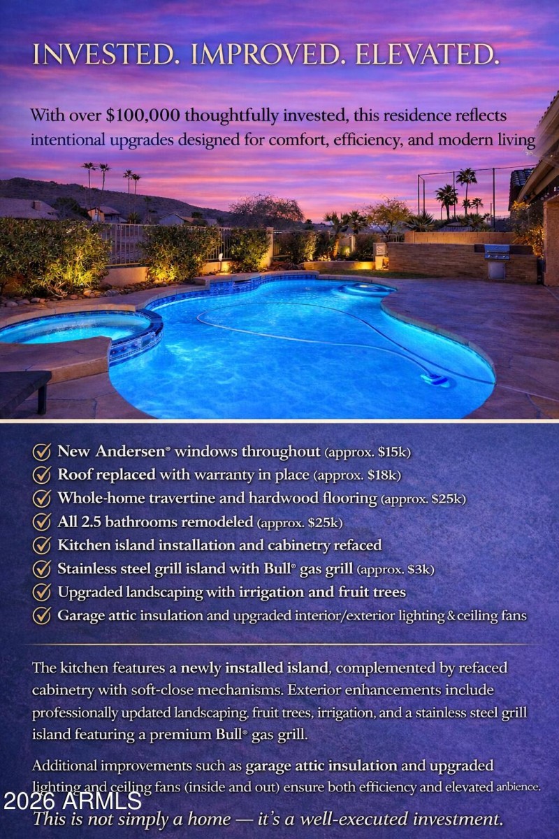 Twilight backyard oasis with luxurious u