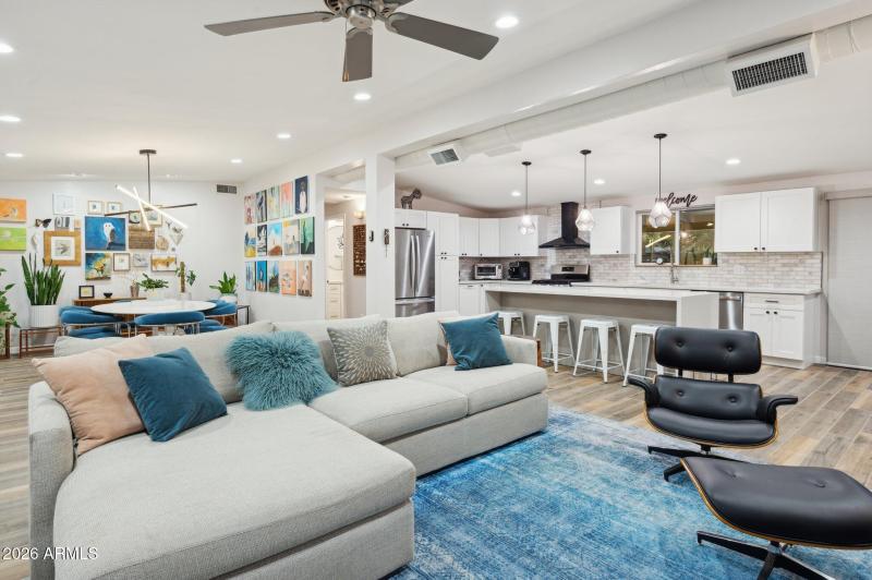 Living room to dining & kitchen