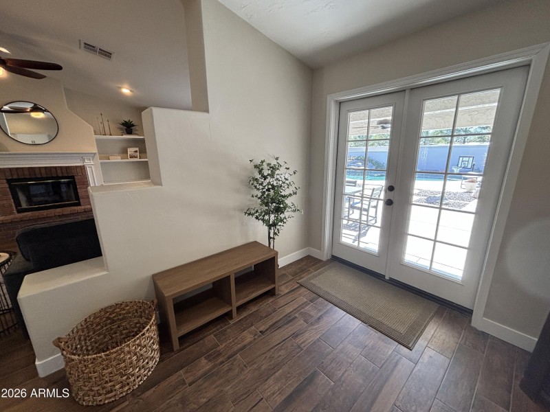 French doors to backyard