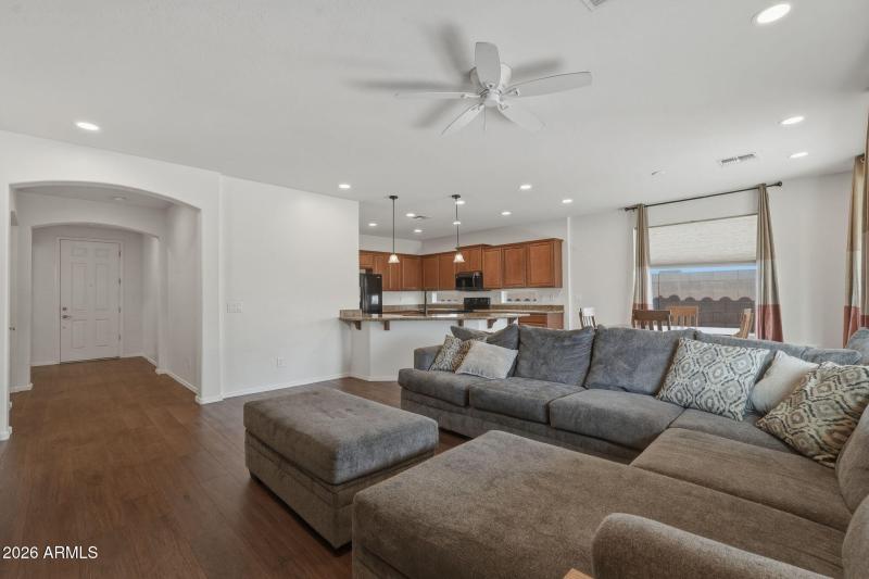 Kitchen open to dining & living