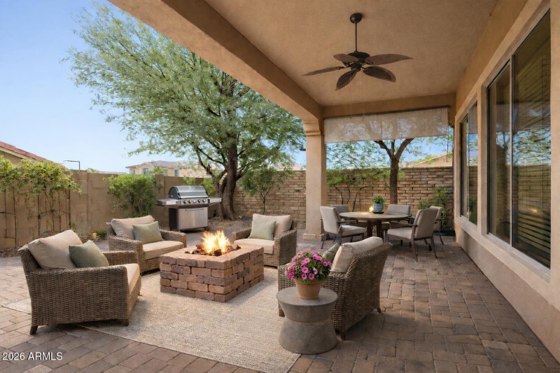 Serene Back patio with Gas firepit