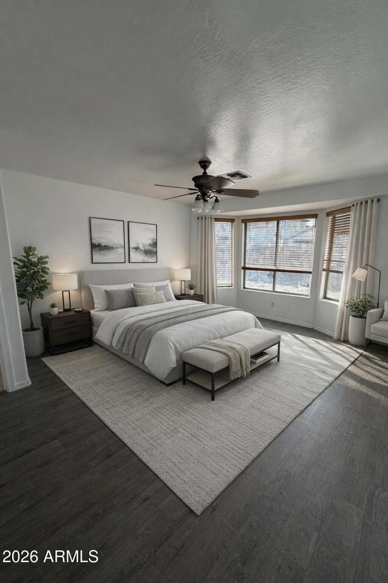 Contemporary bedroom with neutral tones