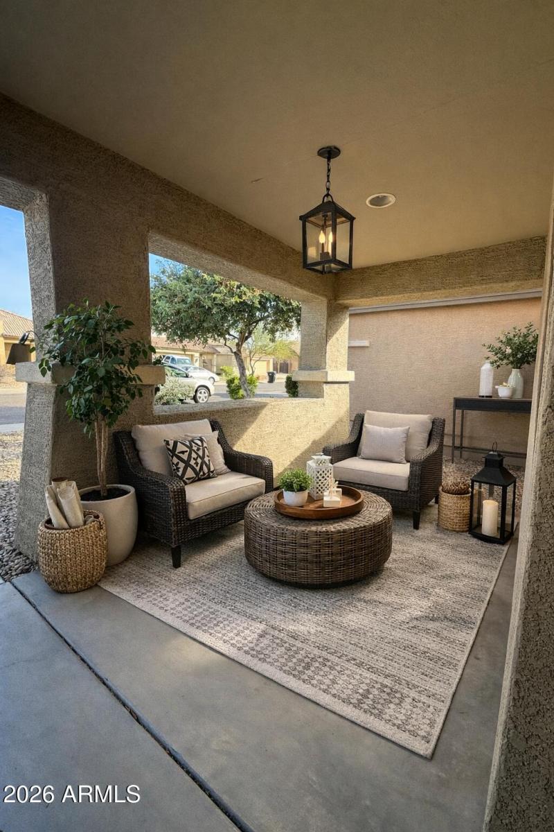 Cozy suburban patio with inviting decor
