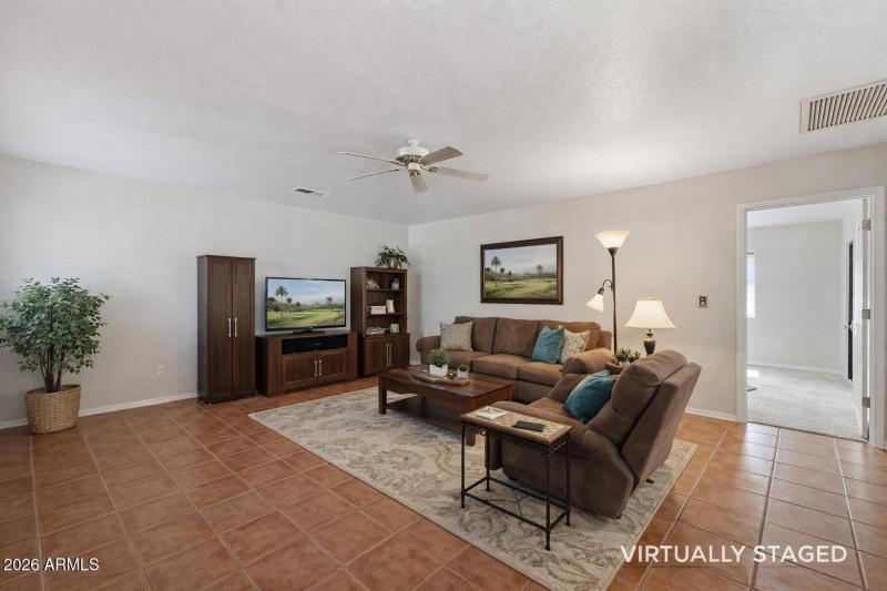 Virtually staged living room interior