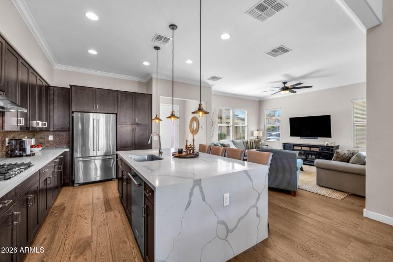 Kitchen with Large Waterfall Island