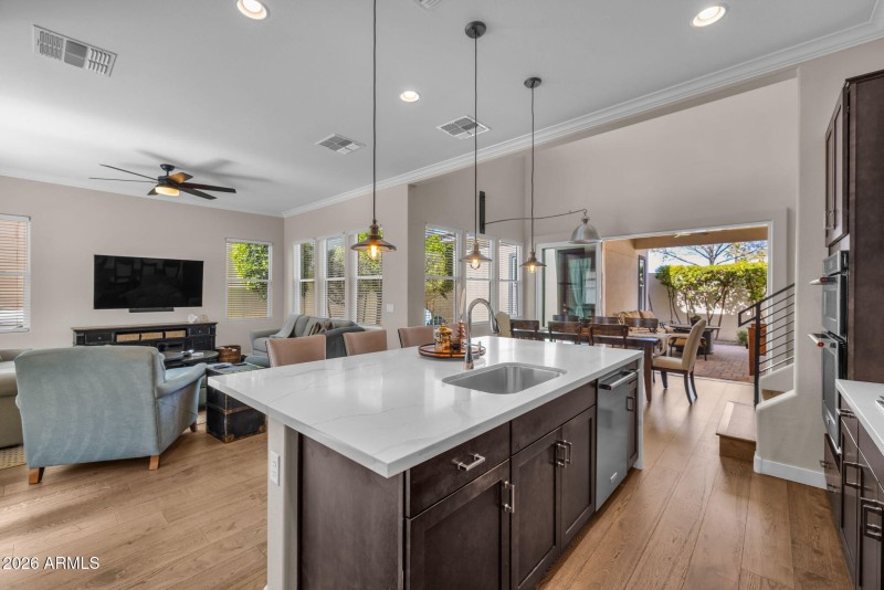 Kitchen with Large Waterfall Island