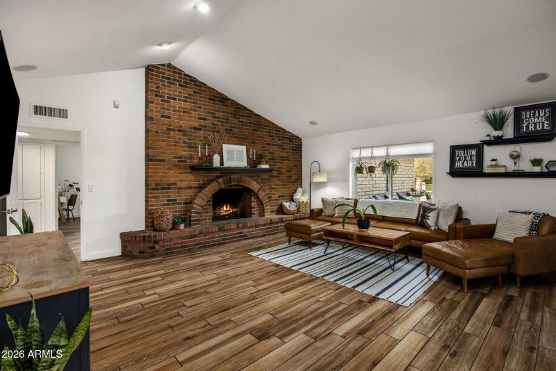 Cozy brick fireplace