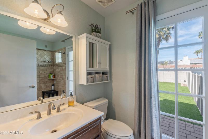 Primary bath dual sinks and pool access