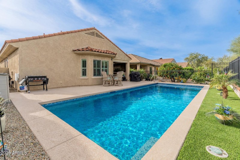 Vibrant pool in sunny backyard