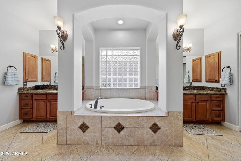 Soaking Tub with Double Vanities