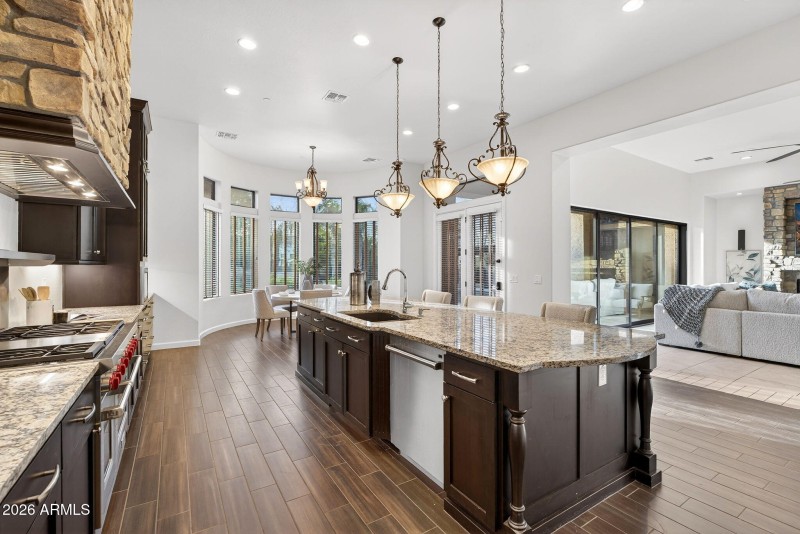 Kitchen opens to living areas