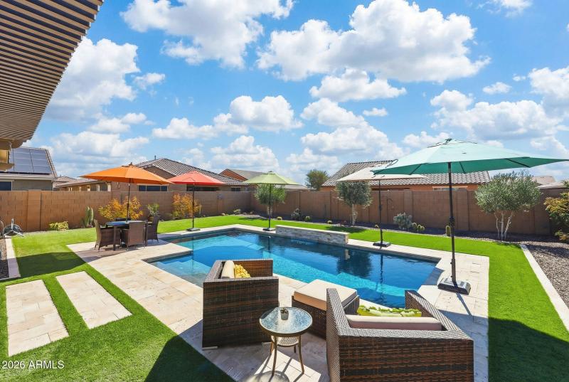 Travertine Decking backyard