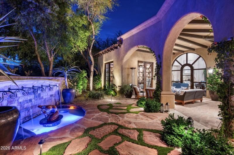 Fountain outside kitchen