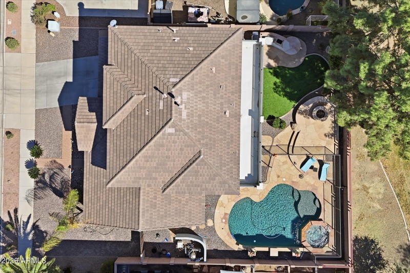 Top Down Aerial of Pool Backyard