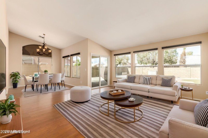 Virtually Staged Livng Room and Dining N