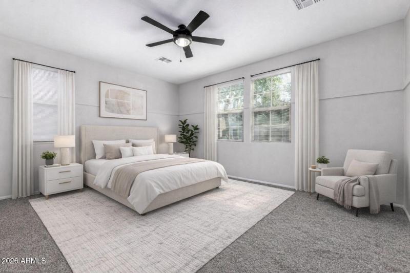 Master bedroom staged