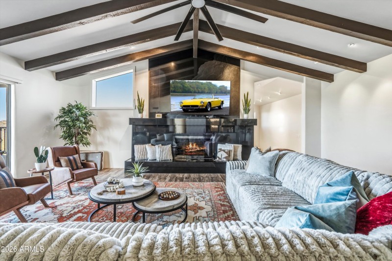 Family Room Large Fireplace, TV