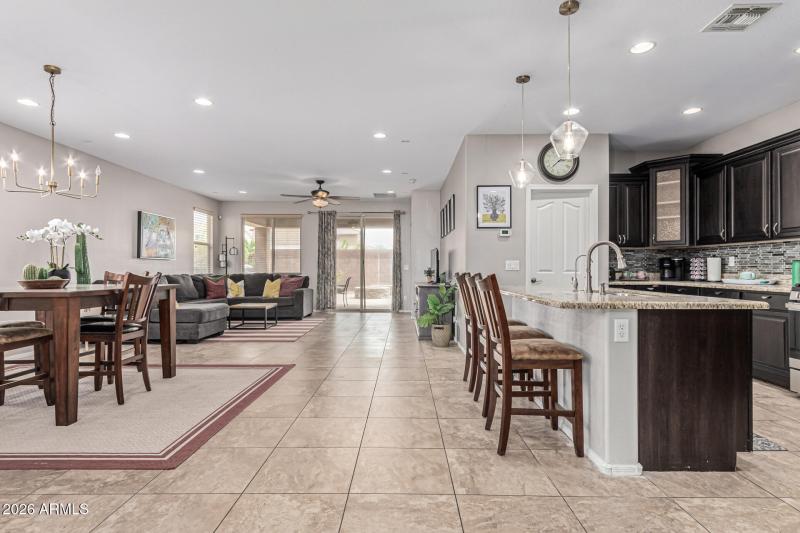 Kitchen, dining, living room