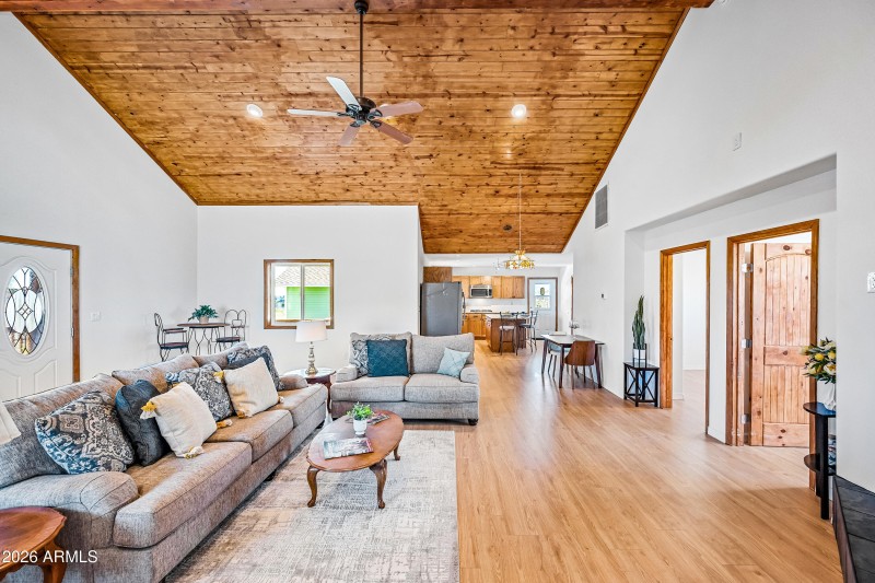 Great room looking south to kitchen