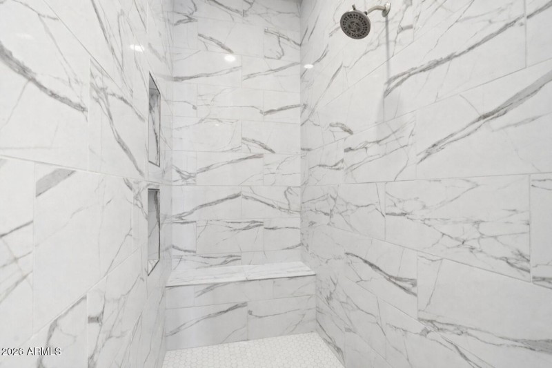 Modern marble walk-in shower design