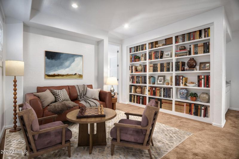 Loft area built in bookcases