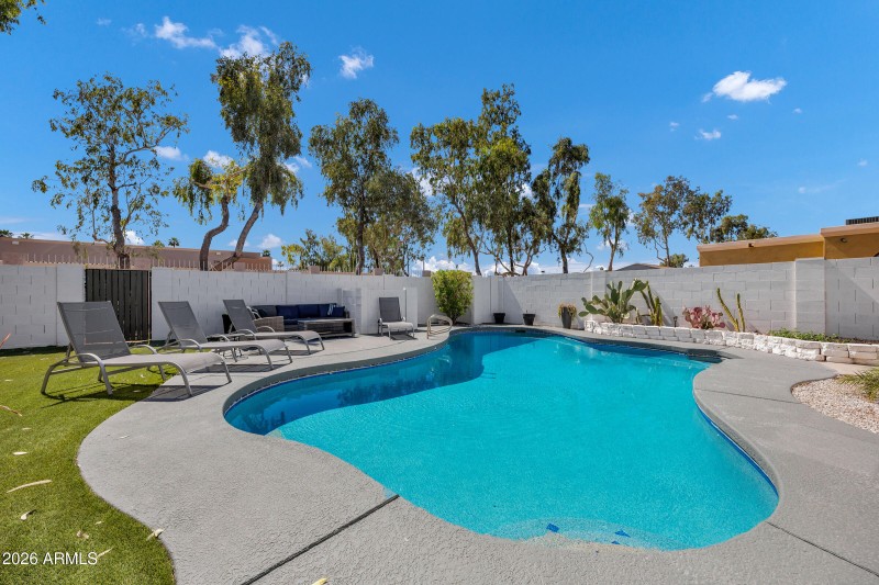 View of pool from covered patio