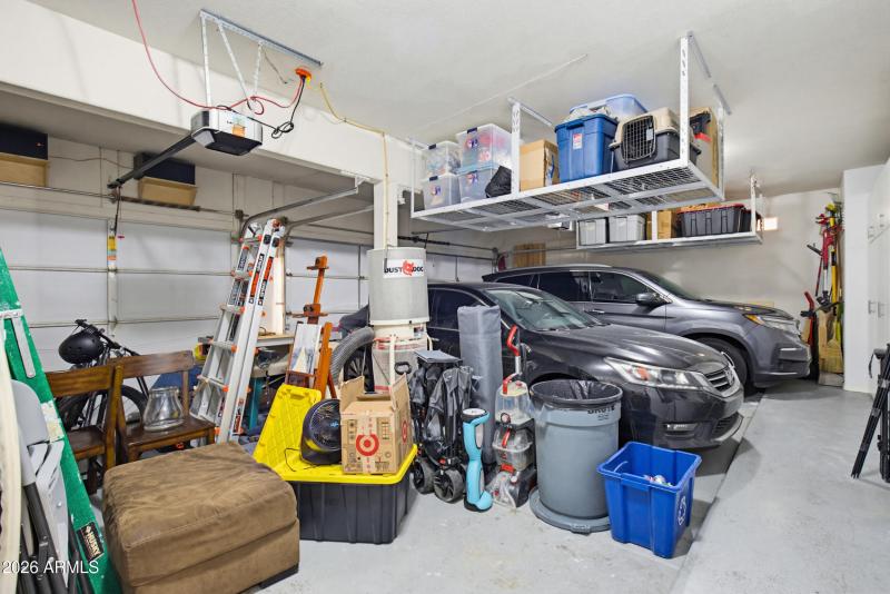 Garage w/ hanging storage racks